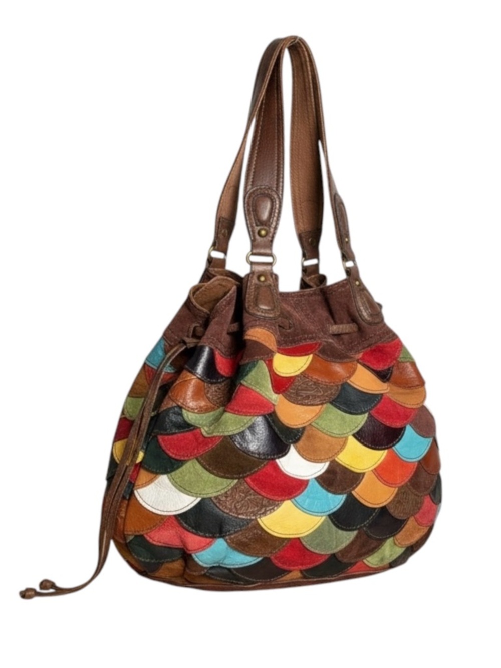 Vintage Y2K: Lucky Brand 𖦹 Patchwork Suede Leather Hobo Bag Handbag 𖦹 Festival - Picture 2 of 16